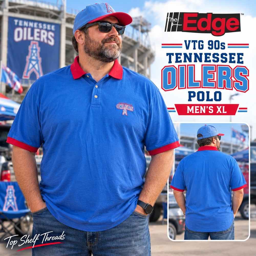 VTG 90s The Edge Tennessee Oilers Men XL Blue Red NFL Football Embroidered Polo